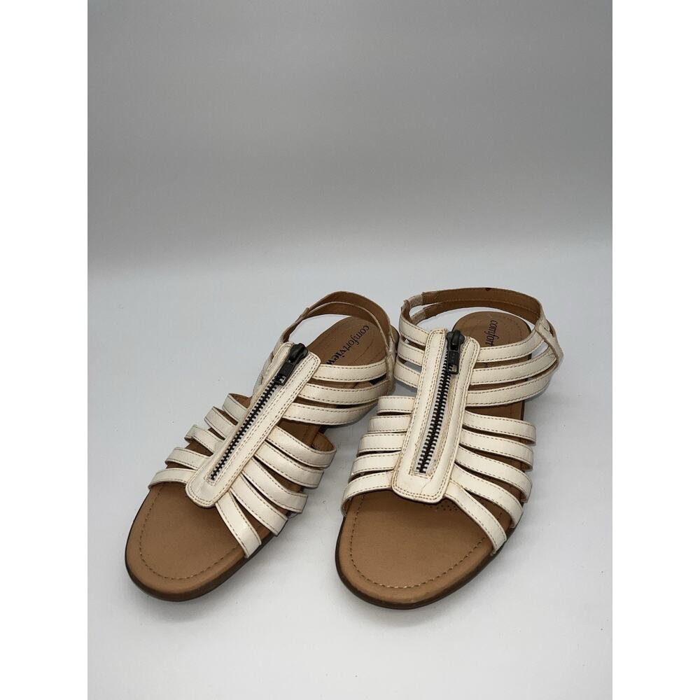 WOMEN'S SANDALS COMFORTVIEW ZIP UP WHITE FLATS SIZE 8M